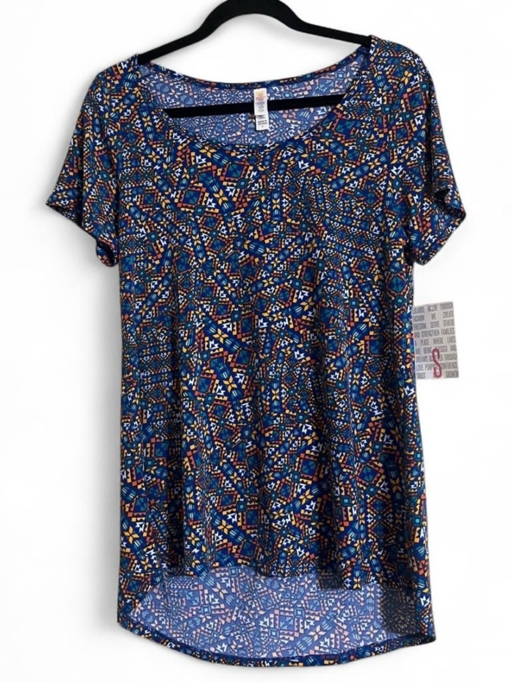 LuLaRoe Top Sz S  CLASSIC T Geometric Print High/Low Hem Short Sleeves Casual